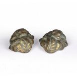 Pair of bronze 'tiger' mat weights Chinese, parcel gilded, both approx 6cm Condition: wear, rust and