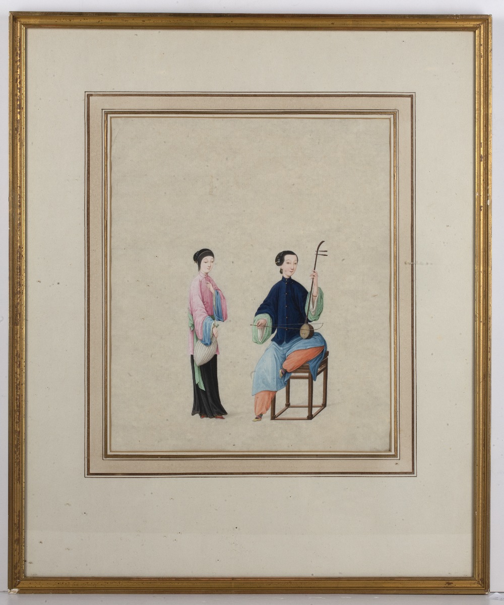 Set of four Gouache studies Chinese, 19th Century depicting a women playing a variety of musical - Image 6 of 12