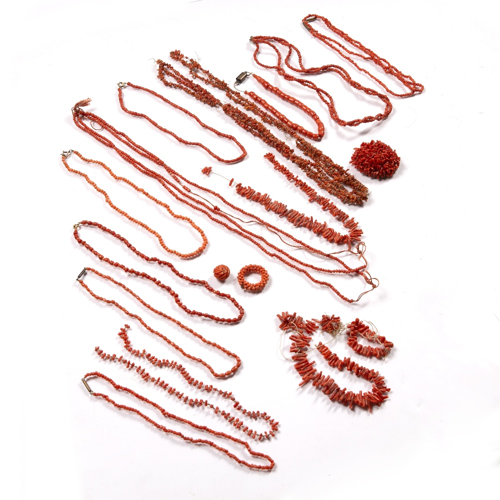 Collection of coral comprising of necklaces, brooches and bracelets