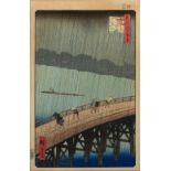 Utagawa Hiroshige (1797-1858) 'Sudden Shower over Shin-Ohashi Bridge and Atake' from the series