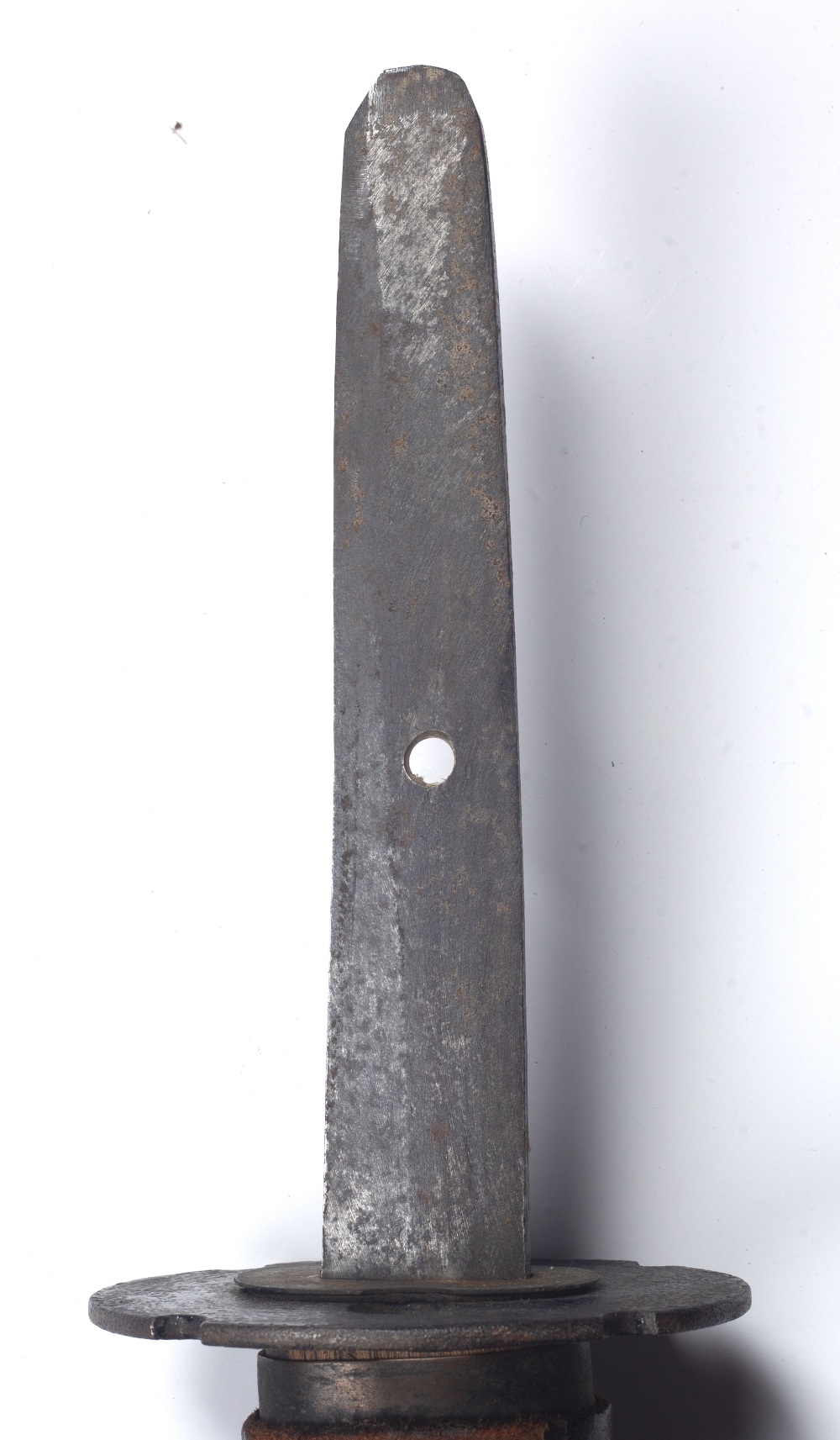 Katana sword Japanese, late WWII period with a plain tsuba and leather scabbard 98cm across - Image 2 of 3