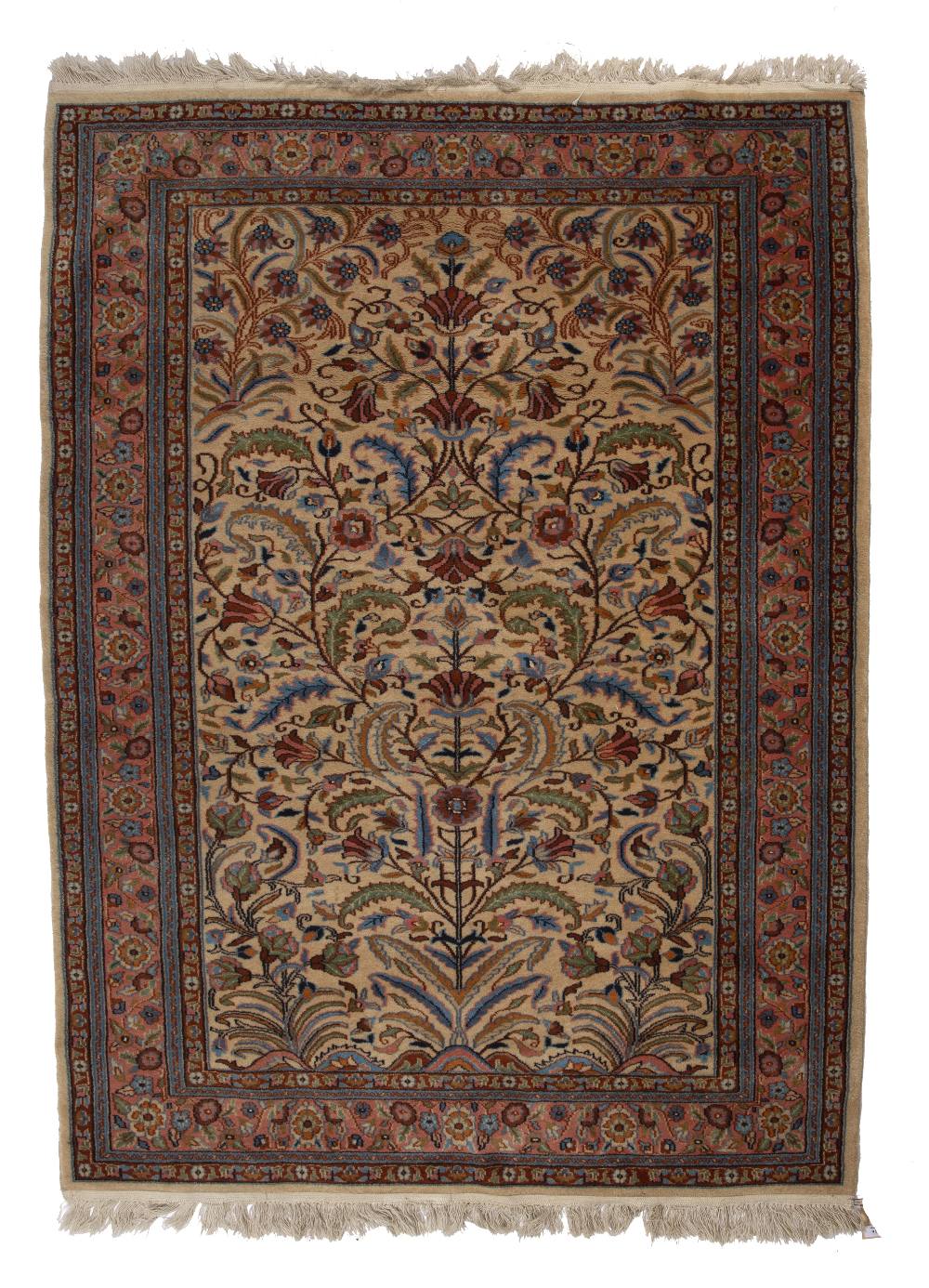 Ivory ground rug Persian with tree of life design within a foliate border, 130cm x 180cm approx