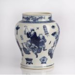 Blue and white baluster vase Chinese decorated to the exterior with boys playing with kites, four