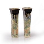 Pair of slender vases Japanese, 20th Century decorated to all four sides with flowering plants