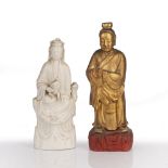 Dehua porcelain figure of Guanyin Chinese, 19th Century decorated in traditional robe, seated