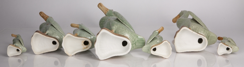 Graduated group of celadon porcelain model ducks Chinese, 20th Century largest 31cm, smallest - Image 3 of 3