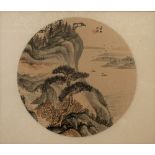 Chinese 19th/20th Century two framed painting on silk studies, one of a landscape in circular mount,