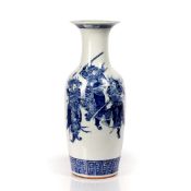 Large blue and white porcelain vase Chinese, 19th Century painted with warrior figures and with