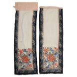 Two silk and embroidered skirt fronts Chinese each with kesi stitch, 85cm and 95 cm long