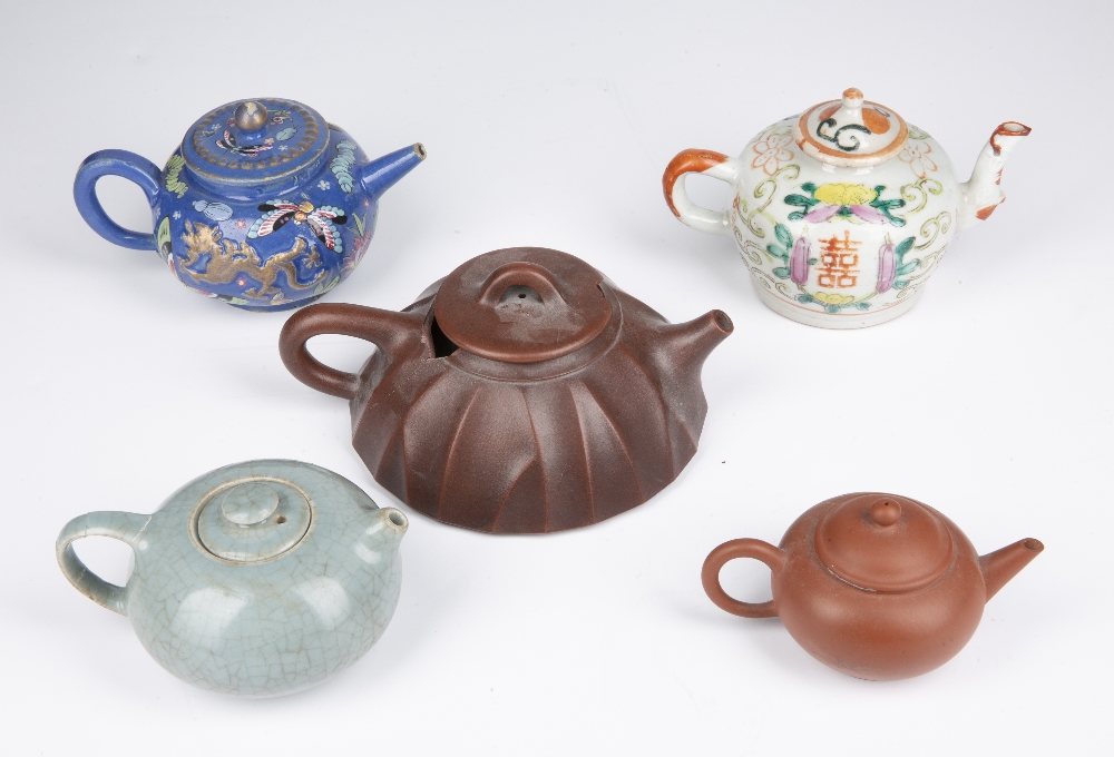 Group of five teapots Chinese to include two Yixing examples, two ceramics and a celadon teapot ( - Image 2 of 3