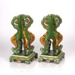Pair of green glazed porcelain hat stands Chinese, 19th Century decorated to the body with pierced
