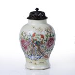 Large famille rose vase Chinese, 18th Century decorated to the exterior with two phoenix sitting