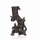 Bronze model of a tree Chinese cast with branches of flowers, with birds perched amongst them,