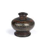 Miniature bronze vase Chinese, 18th/19th Century of squat globular form, on a splayed foot with