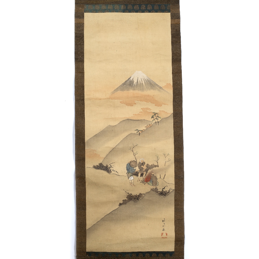 Japanese school Mt Fuji scene, hanging scroll, ink on paper, 111cm x 40cm