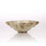 Mutton fat and grey mottled jade bowl Chinese, 19th Century of translucent colour, with two solid