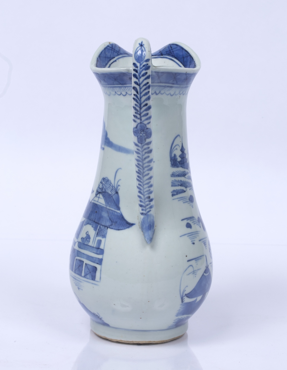 Blue and white ewer Chinese, circa 1800 decorated with a landscape scene to the body depicting a - Image 3 of 5