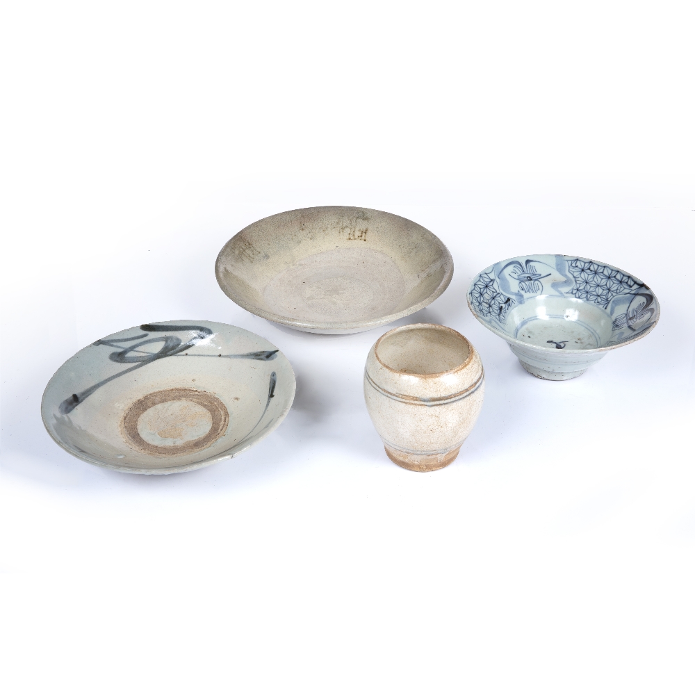 Sawankhaloke pottery bowl Thailand 24cm, a similar smaller bowl, 20.5cm, a Vietnamese vase, 10cm and