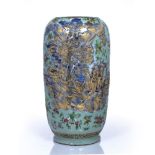 Large celadon vase Chinese, 19th Century decorated to the body in gold depicting figures sat in a