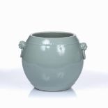 Pale celadon archaic style vase Chinese, 19th Century of bronze archaic form with mask ring handles,