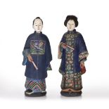 Pair of trade painted clay nodding head figures Chinese, 19th Century depicting a male and a
