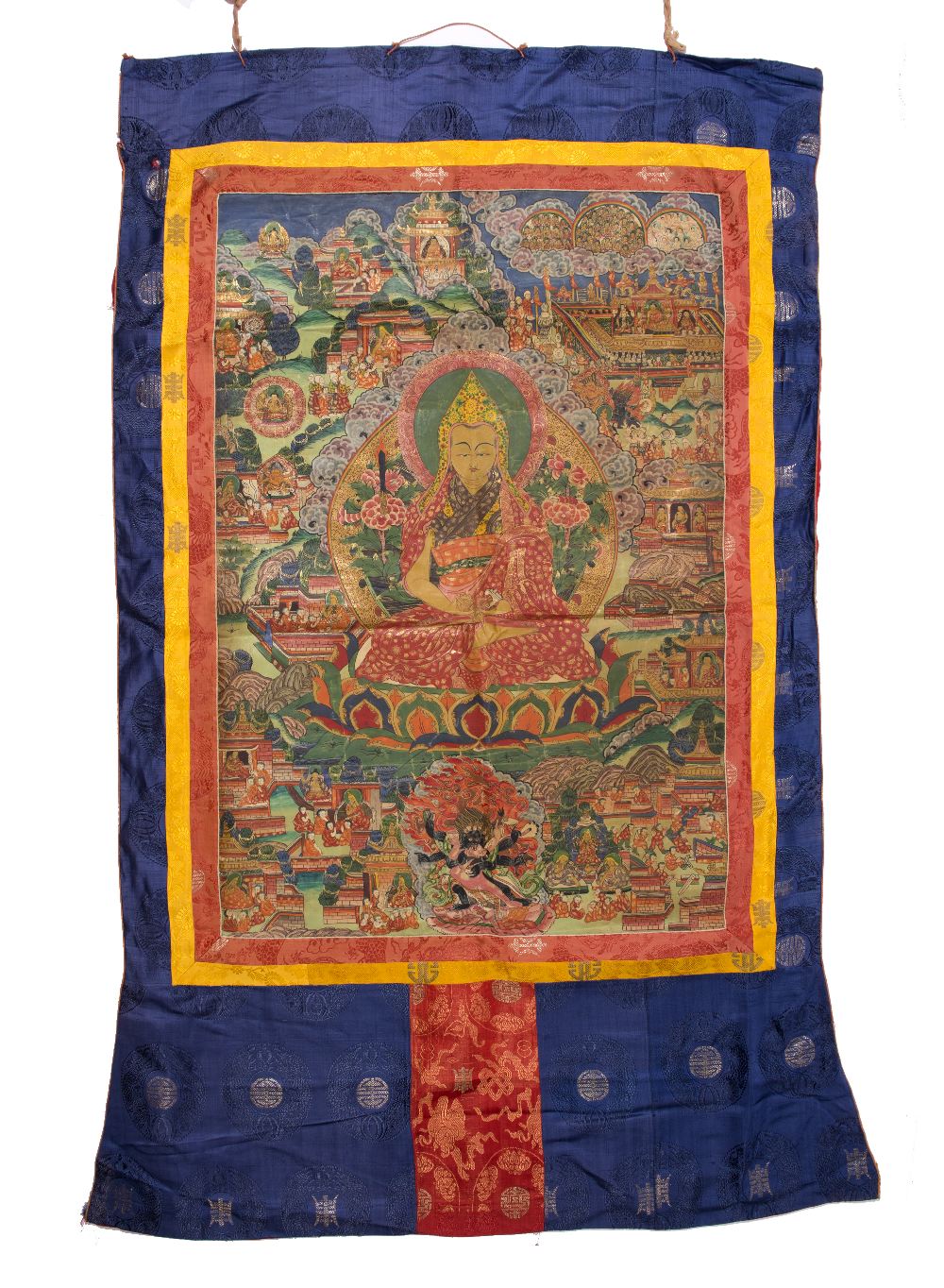 Two Thangkas Tibetan 20th Century one painted with Padmasambhava and his attendants, 89cm x 60cm and - Image 2 of 2