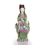 Famille rose model of Guanyin Chinese, Qianlong period (1736 - 1795) wearing flowing robes,