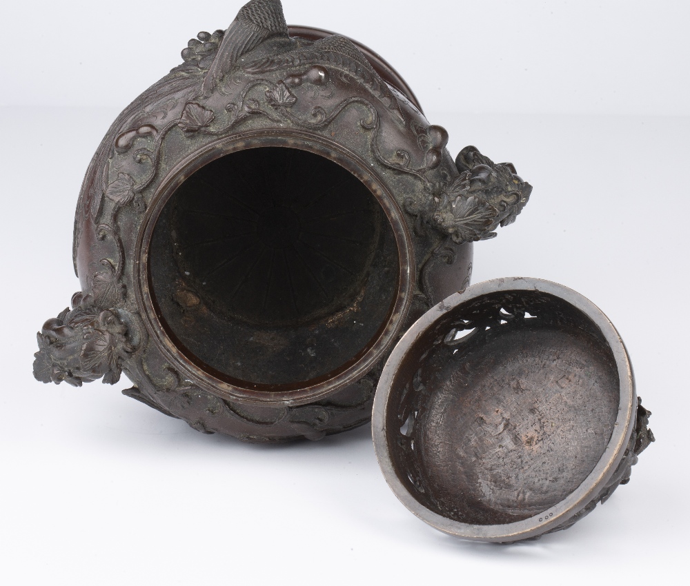 Bronze koro and cover Japanese, circa 1900/1920 with dragon finial and raised eagle band, 30cm - Image 4 of 4