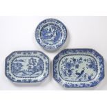 Two blue and white octagonal meat dishes Chinese, 18th/19th Century decorated to the outside of both