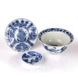 Group of blue and white porcelain Chinese, Kangxi and later to include a Kangxi mark and period fish