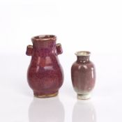 Flambe-glazed Hu-form vase Chinese flanked by two lug handles, 10cm high together with a peach bloom