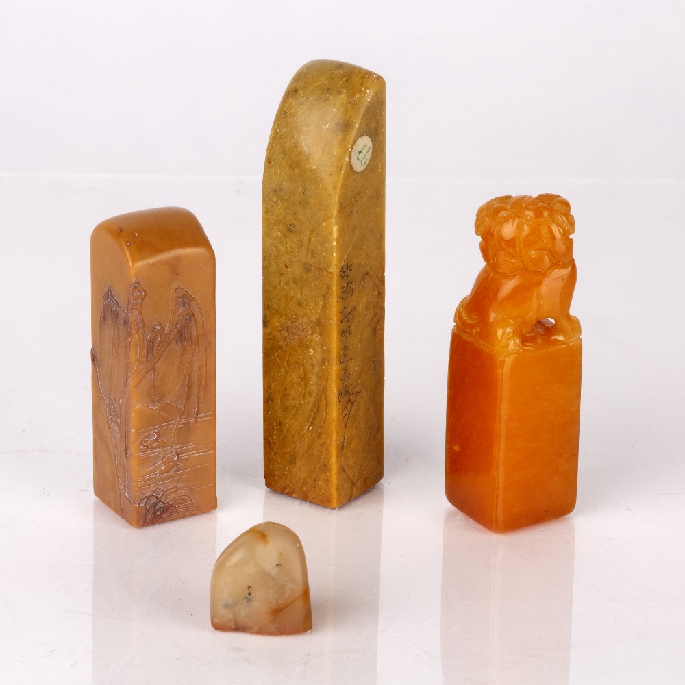 Four soapstone seals Chinese, 19th Century the largest signed down one side, the smallest seal - Image 2 of 3