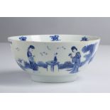Blue and white bowl Chinese, 19th Century decorated to the exterior depicting courting figures in