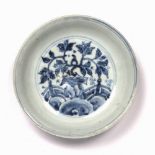 Blue and white dish Chinese, Ming period decorated to the interior depicting a central roundel