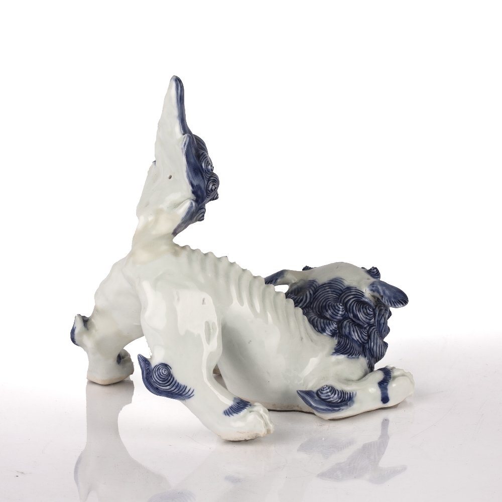 Hirado porcelain model of a Kylin Japanese, circa 1870-1880 crouching with its tail raised, in white - Image 2 of 3