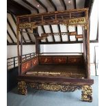 Jiazichuang style canopy bed Chinese with polychrome and gilt painted decoration with decorative