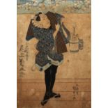 Utagawa Kunisada (1786-1865) 'Actor with bucket' Japanese woodblock, 35cm x 24.5cm Condition: with