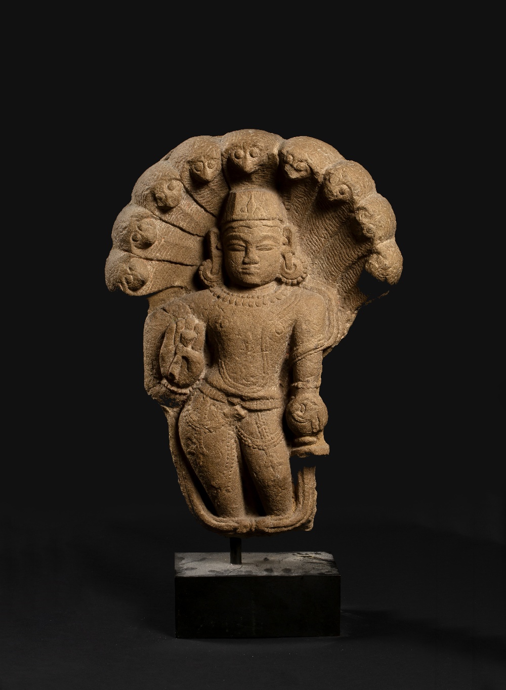 Sandstone carving of Nagaraja Indian, possibly Kushan period 2nd Century the standing figure with