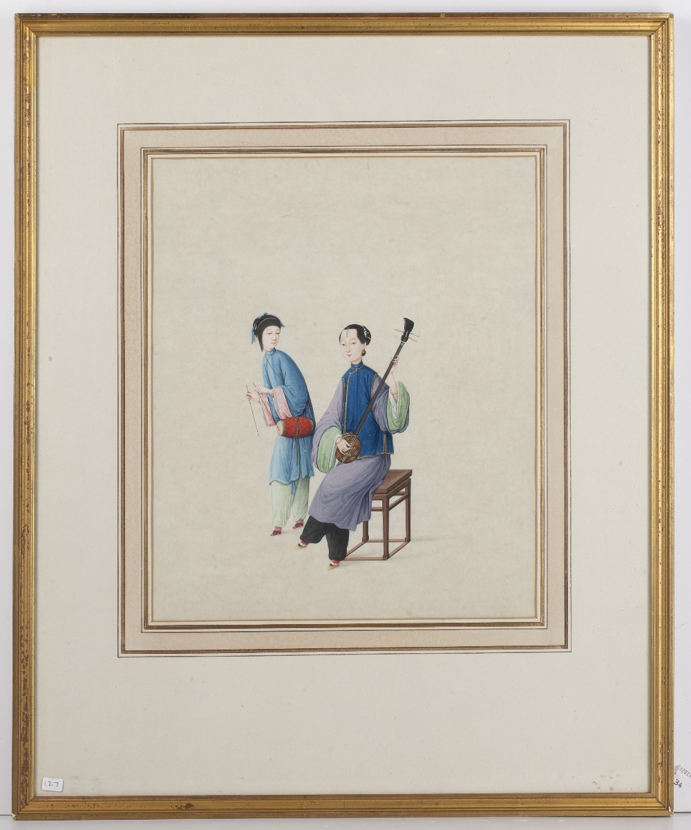 Set of four Gouache studies Chinese, 19th Century depicting a women playing a variety of musical - Image 5 of 12