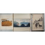 Three scrolls Chinese after the originals, depicting Mongolian herdsmen and landscape (3) Condition: