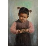 20th Century Chinese School, oil on canvas, depicting a young girl, signed lower left, 74.5cm x