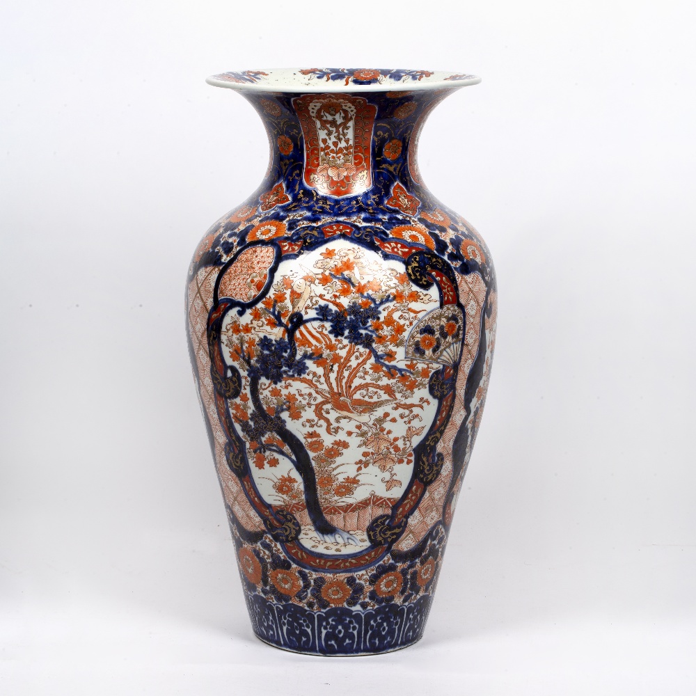 Large Imari porcelain vase Japanese, late 19th Century with typical panels of phoenix, other birds