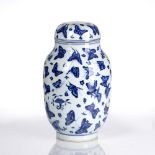 Blue and white porcelain vase and cover Chinese, 19th Century of ovoid form, decorated all over with