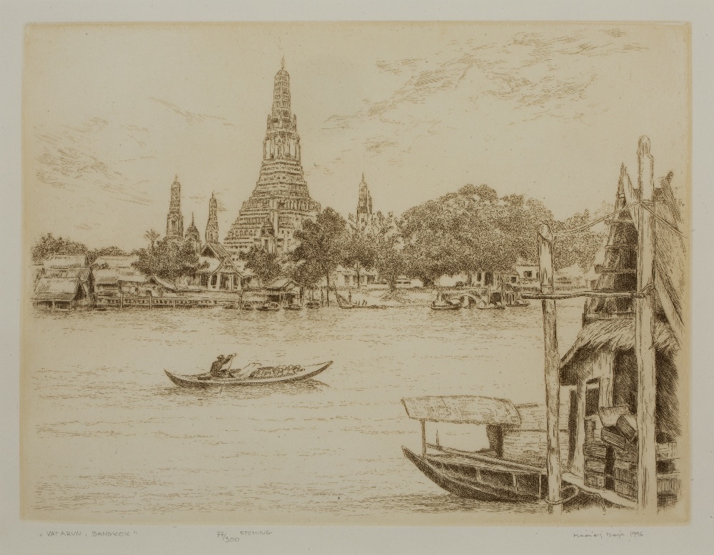 M Deja (Contemporary) 'Vat Arun, Bangkok' etching, numbered 77/300, signed in pencil lower right,