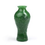 Green Beijing glass vase Chinese, 19th Century cut with flowers to the exterior, 15cm high