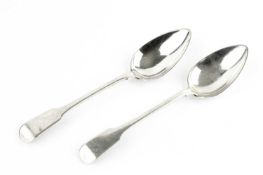 A pair of early 19th century Cape silver tablespoons, of fiddle pattern, by Willem Godfried