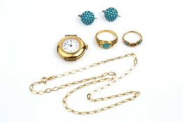A collection of antique and later jewellery, comprising a 19th century dress ring, with central knot