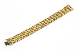A yellow precious metal fancy-link bracelet, designed as a series of hollow batons, of alternating