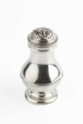 A George II silver pepper castor, of baluster form, with girdled body and pierced cover, by