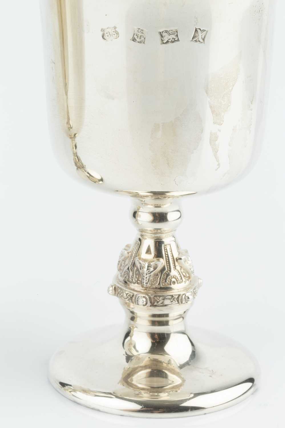 A pair of silver goblets, with plain, slightly flared bowls, and ornate knopped stems, by - Image 2 of 2